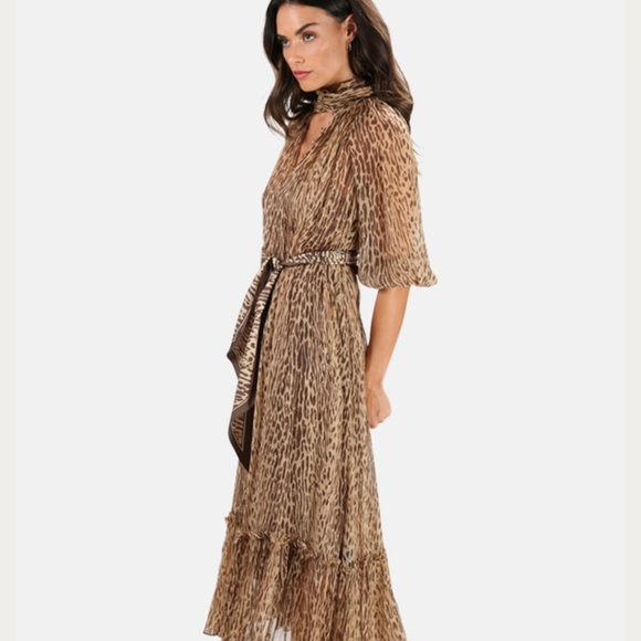 Zimmermann Leopard Print Neck Tie Dress with scarf for hair or waist - Picture 10 of 15